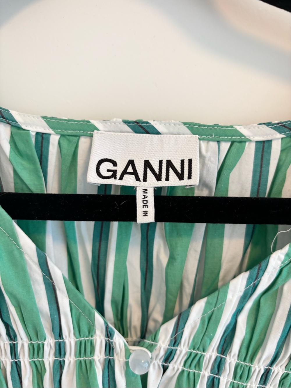 Ganni Green & White Striped Smocked Peplum Top - Picture 3 of 4